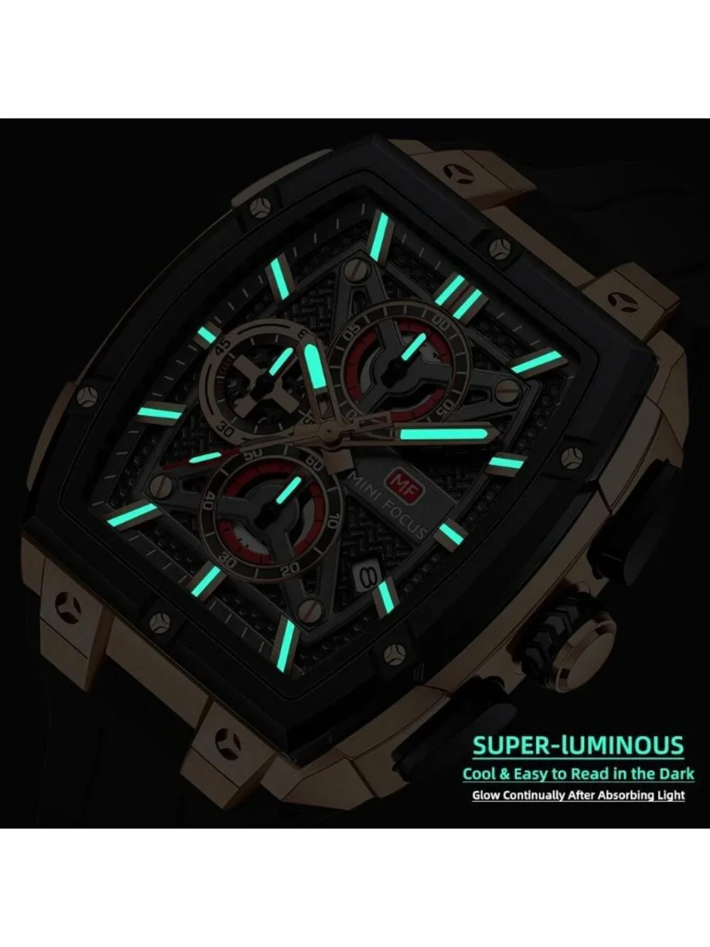 Mens Red Black Analog Wrist Skeleton Tonneau Chronograph Ideal Enthusiasts Watch